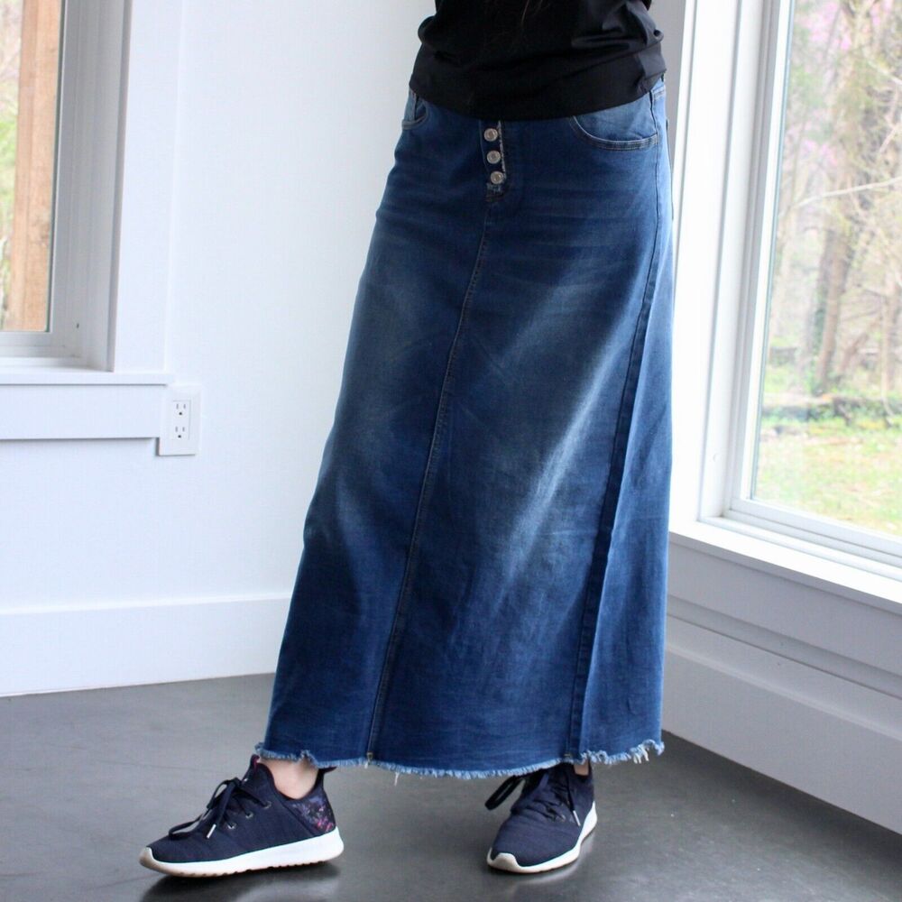 NWT Be-Girl Long Modest 5 Button Fly Stretch Denim Sz 3XL XXXL Maxi Denim Skirt
